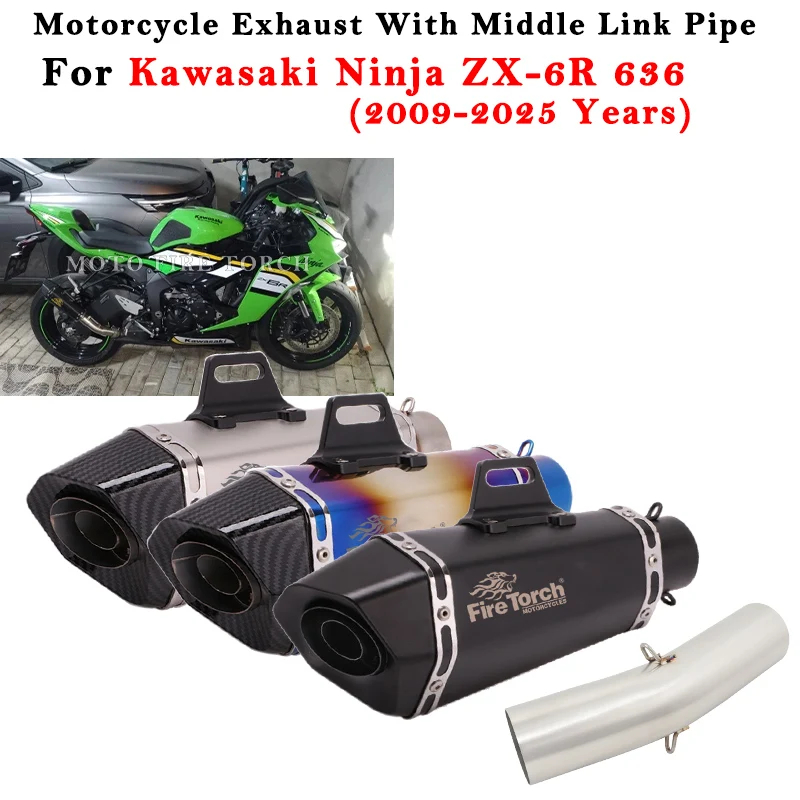 

Motorcycle Exhaust Escape System Modified Muffler With Middle Link Pipe DB Killer For KAWASAKI ZX-6R ZX6R ZX 636 2009 - 2025