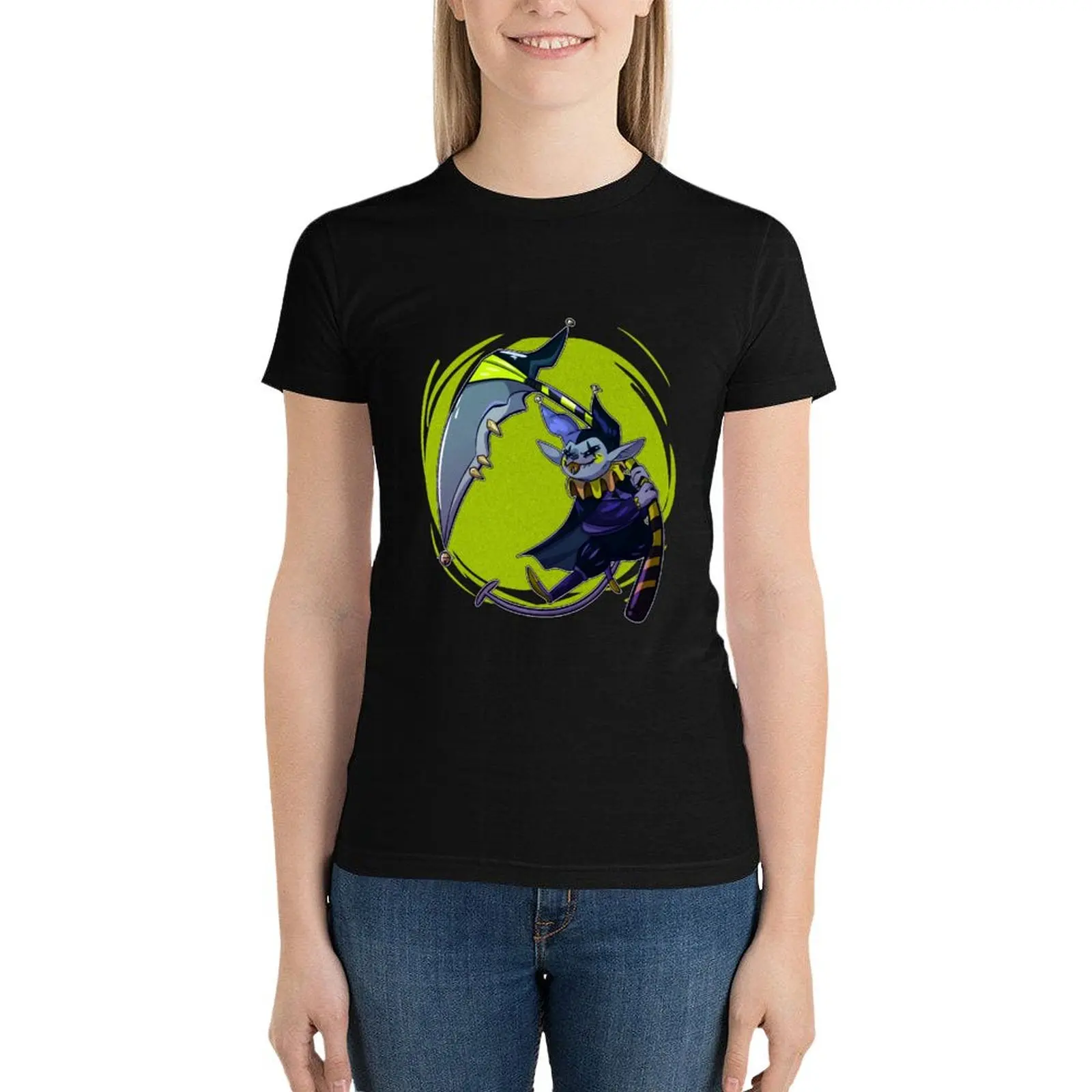 Deltarune-T-shirt autocollant Jevil pour femme, chemisier d'été, vêtements pour dames, médicaments