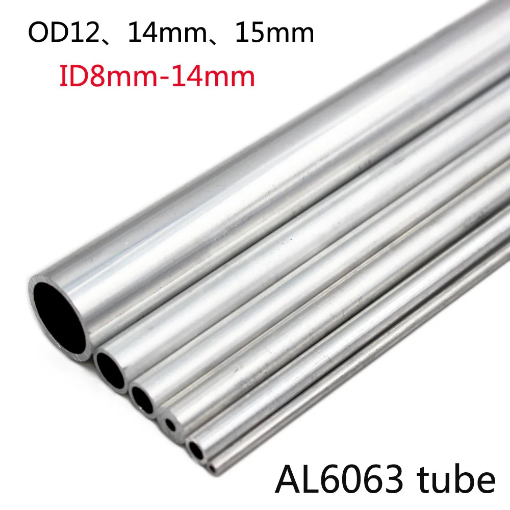 1-2pcs 6063 Aluminum Round Tube OD12mm 14mm 15mm ID 5mm-14mm Seamless Aluminum Straight Pipe Tubing 300mm 500mm Length