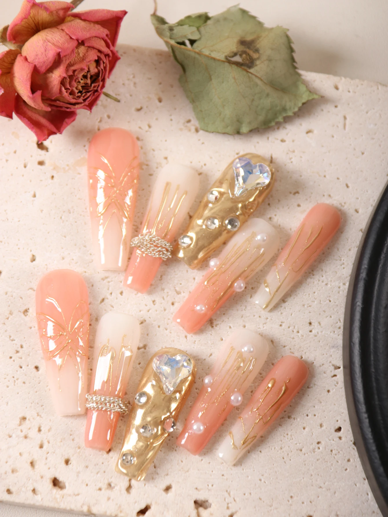 10Pcs Press on Nails Long Yellow Orange Golden Halation Fake Nails Includes 1 Sheet of Adhesive Tabs & 1 Pc Mini File