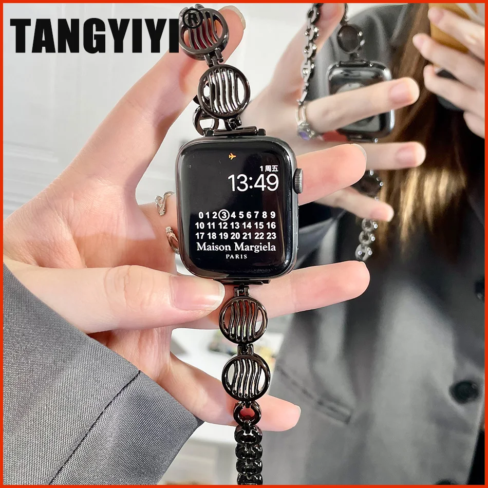 Ripple pulseira redonda para apple relógio ultra 49mm iwatch série 6 7 8 se 4 5 38/40/41mm 42/44/45mm pulseira de aço metal correa