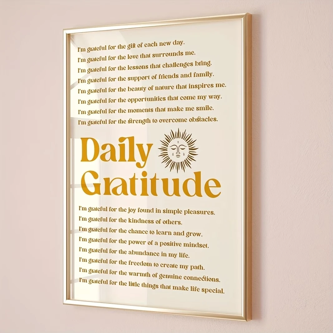 Retro Boho Gratitude  Inspirational Affirmation Wall Art Print Canvas Painting Poster Picture For Living Room,Bedroom Home Decor