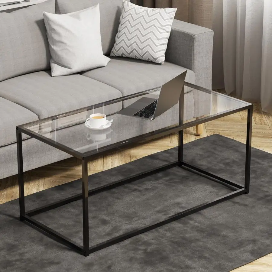 

Coffee Table Modern Center Table,Minimalist Coffee Table for Living Room,Tempered Glasstop with Sturdy Metal Frame, Easy Assembl
