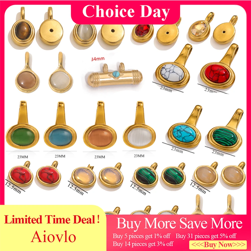 

2-5PCS Oval Teardrop Natural Stone Pendants 18K Gold Stainless Steel Turquoise Malachite Agate Charms for DIY Necklace Jewelry