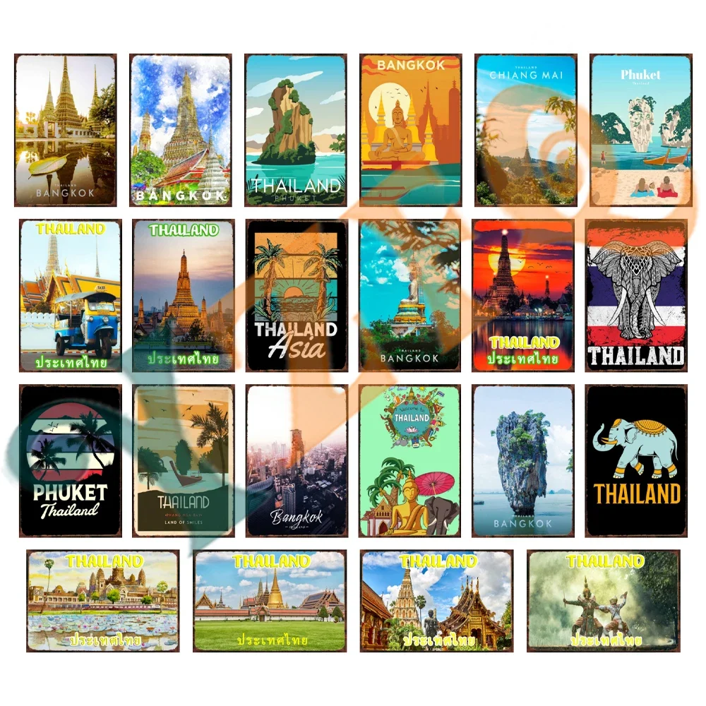 YZFQ بانكوك باتيا مدينة علامة معدنية خمر تايلاند ذات المناظر الطبيعية الخلابة بقعة ملصق ديكور المنزل مخصص السفر اللوحة 8X12 بوصة KJ-0504B #1