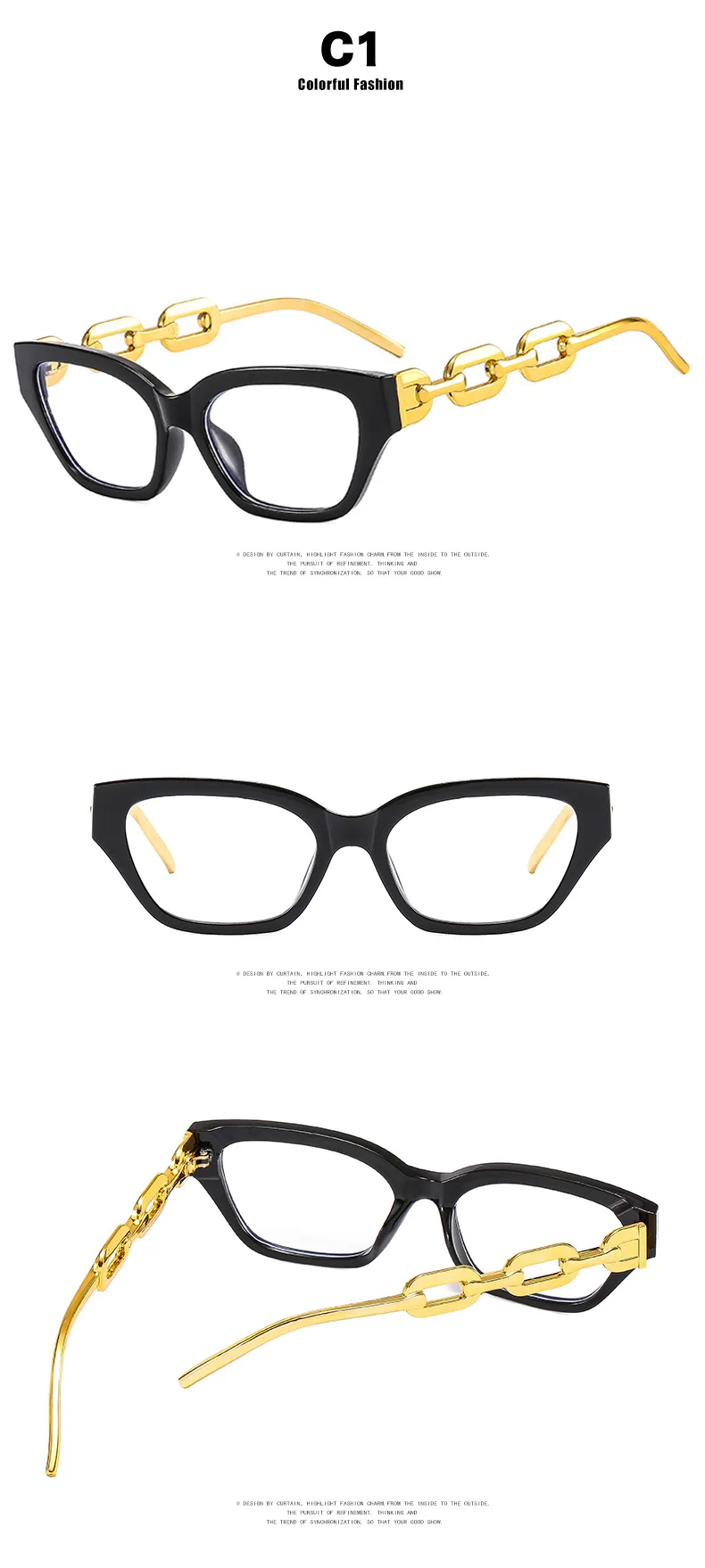 Vintage Gold rahmen klare Lesebrille Frauen sexy Katzenauge Anti Blaulicht Brille Luxus Designer große Kette Presbyopie Brille – Detail 10