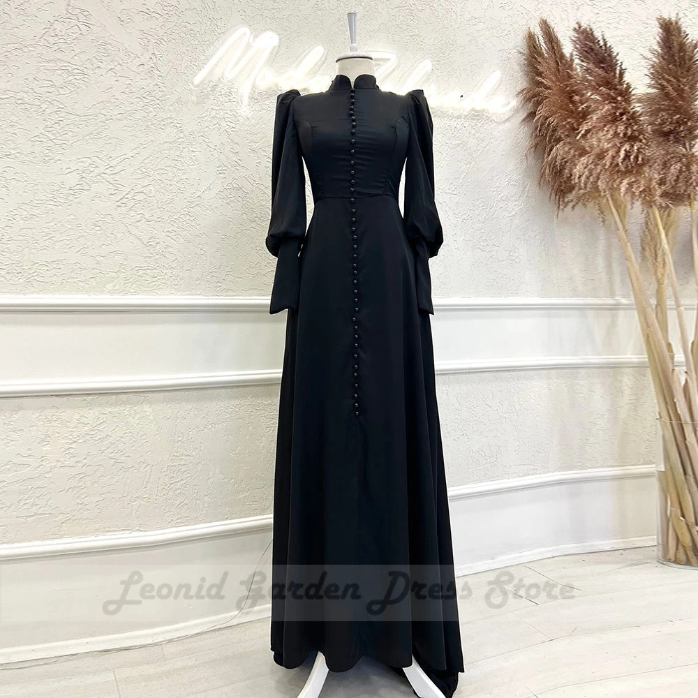 Pastrol Black Evening Dresses for Women 2022 Floor Length Full Sleeve Prom Dresses Simple Elegant High Neck Robe De Soiree