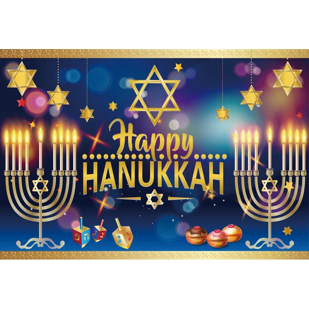 Happy Hanukkah Photography Backdrop Jewish Holy Holiday Festival Party Candelabra Candle Decor Banner Background Photo Studio