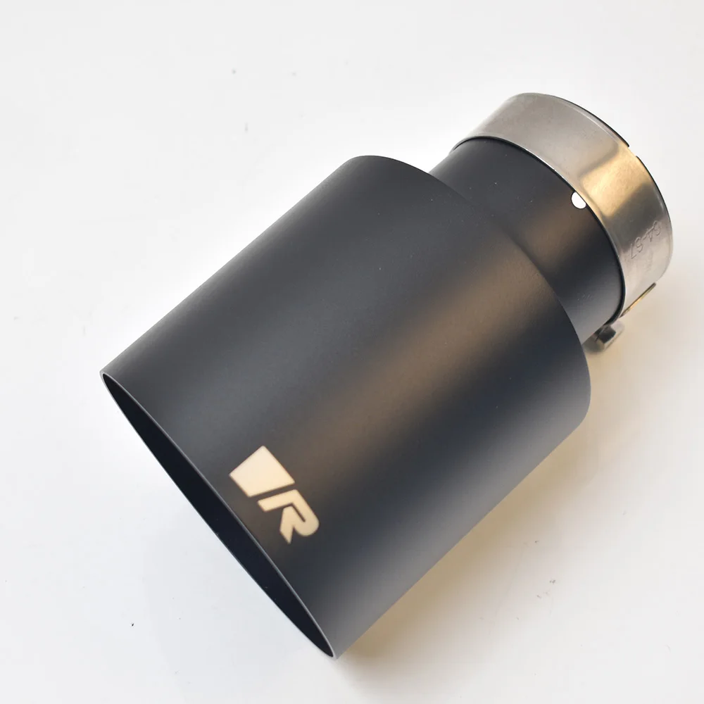 R Logo Universal Car Accessories Stainless Steel Muffler Matt Black Tip Slash Cut End Pipe