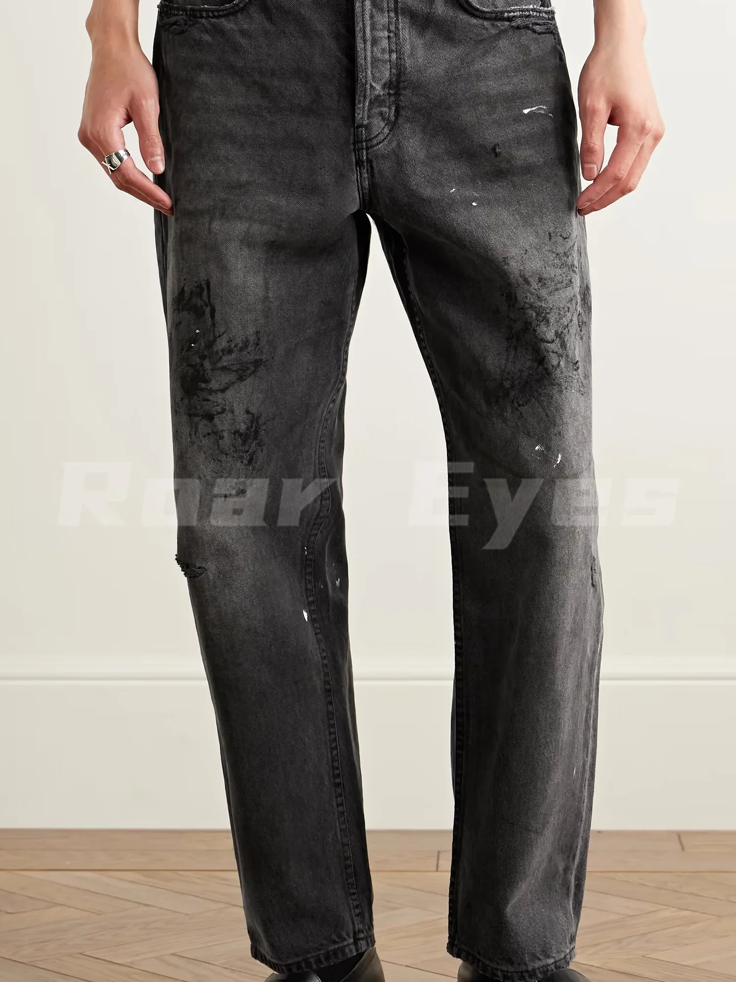 ER/D 25SS Melancholic Rich Second Generation Black Graffiti Old Damage Dirty Washed Jeans