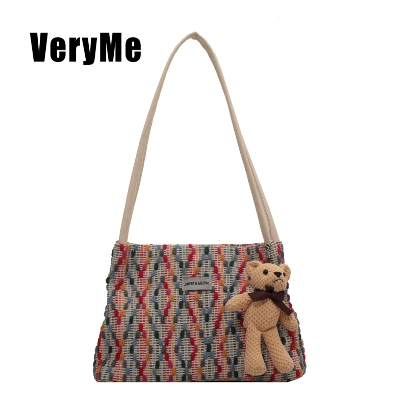 VeryMe-Bolso de hombro tejido de gran capacidad para mujer, bandolera de viaje Vintage, 2022