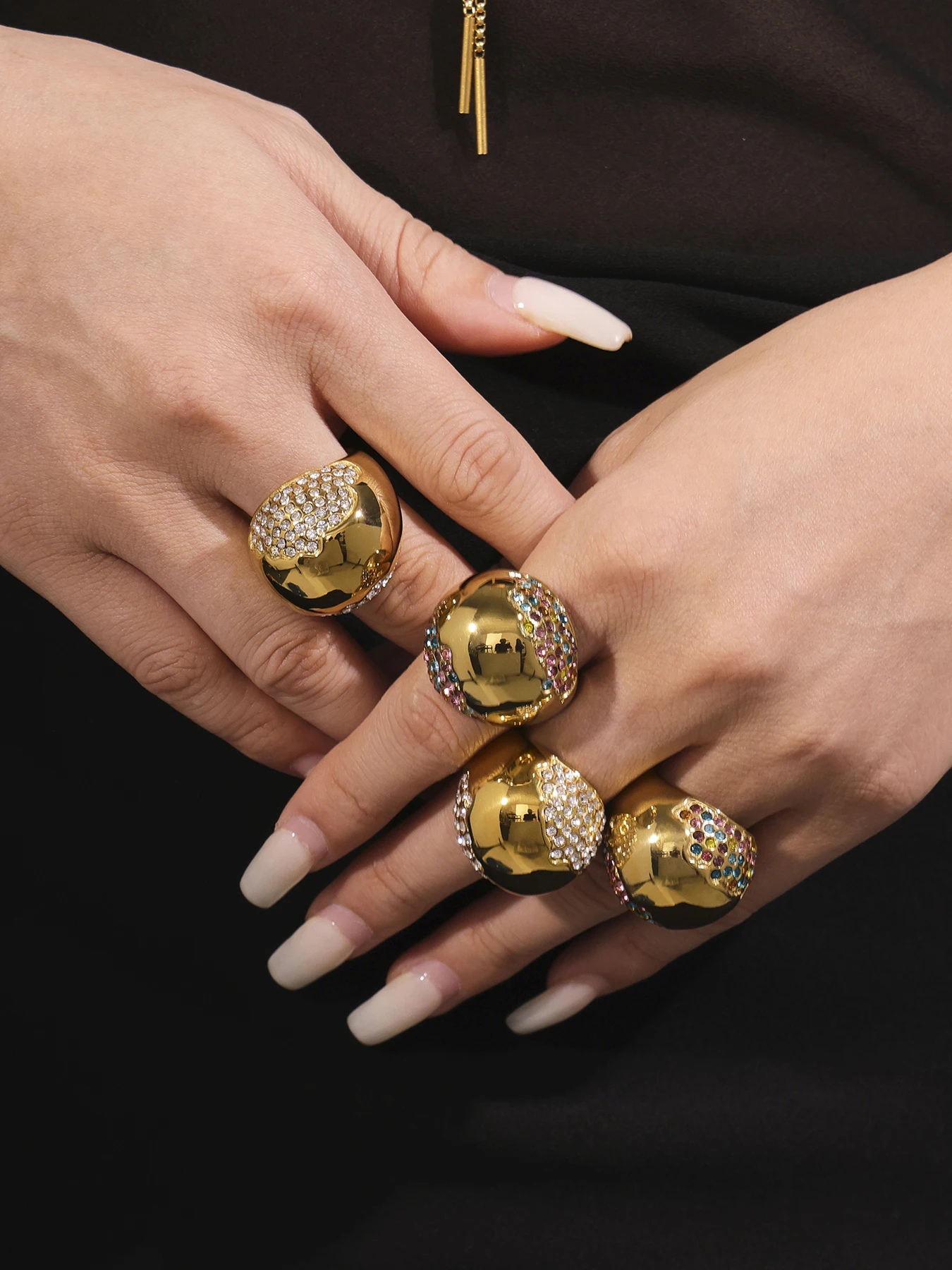 Edle Edelstahl Runde Zirkon Anhänger Halskette Ring Ohrringe Verstellbare Kette Wasserdicht Charme Luxus Schmuck