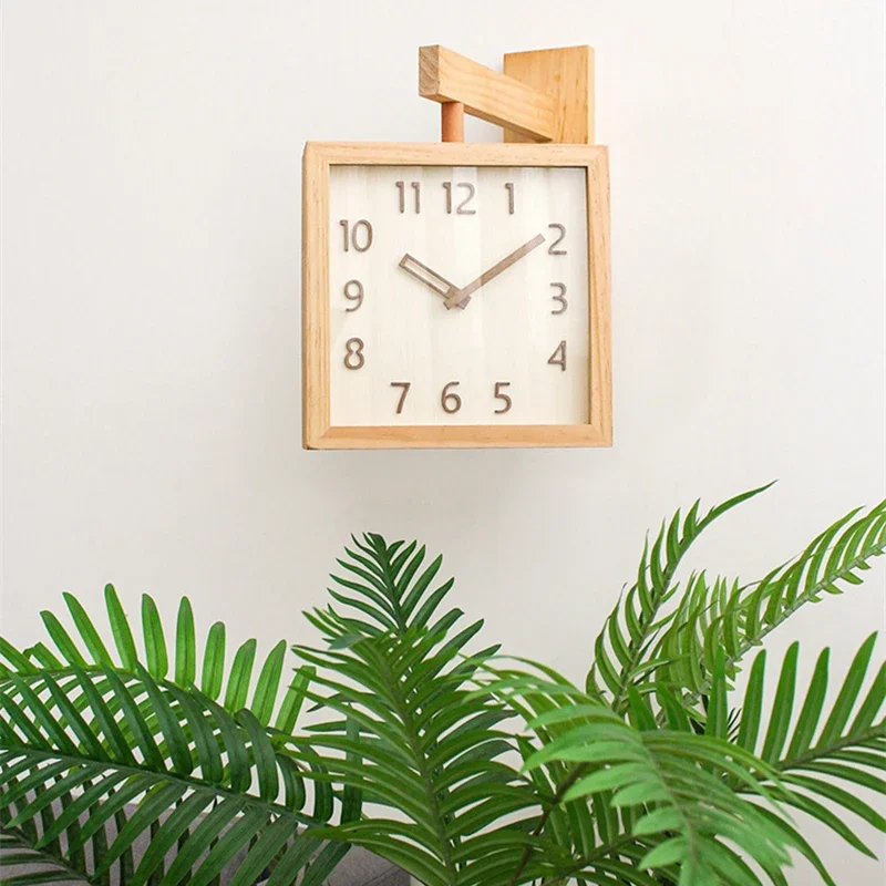 Minimalist Solid Wood Double-sided Wall Clocks Simple Japanese Light Luxury Silent Wall Clock Modern Corner Two-sides Wall Clock