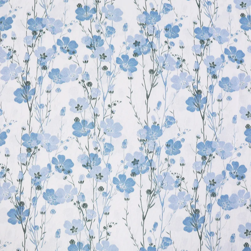 

1 ярд ткани рами синий цветок цифровая печать tissu дизайнерский халат платье брюки рубашка пальто ткань для материала