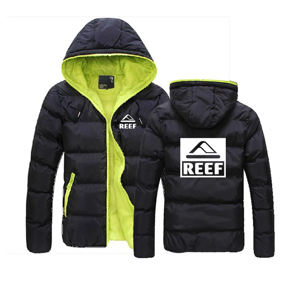 2025 Comfortable Warm Hoodies Autumn And Winter Leisure Fleece Zipper Coat Man's Reef Logo Print Hooded Custom Down Jackets