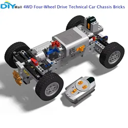 4WD Four-Wheel Drive Technical Car Chassis Bricks MOC Parts IR Remote Control Reciever M Servo Motor AA Battery Box for