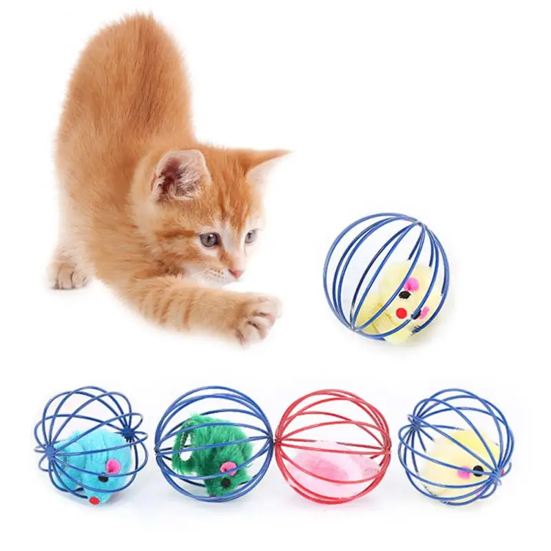 Cat Toy Pet Ball Toy Cage Plush Rat Colorful Interactive Training Toys Kitten Puppy Mouse Cage Ball Cat Accessories Pet Supplies