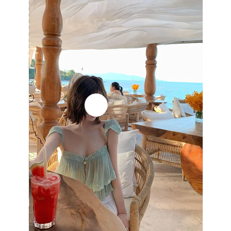

Summer New Style Dopaamine Short Lace Halter Top And Skirt Set Women's Fashion Young-looking Outfit High-waist Skirt