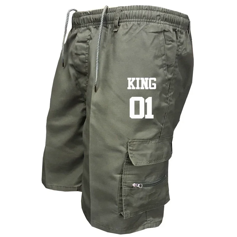 Pantalones cortos con estampado King 01 para hombre, Shorts holgados de playa, informales, para senderismo, con cordón