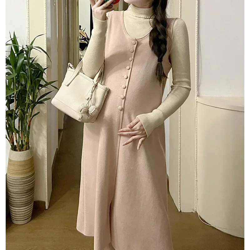 Vestido tipo chaleco de un solo pecho para mujer, moderno y moderno, para otoño e invierno, nuevo chaleco informal de punto holgado sin mangas con cuello en V