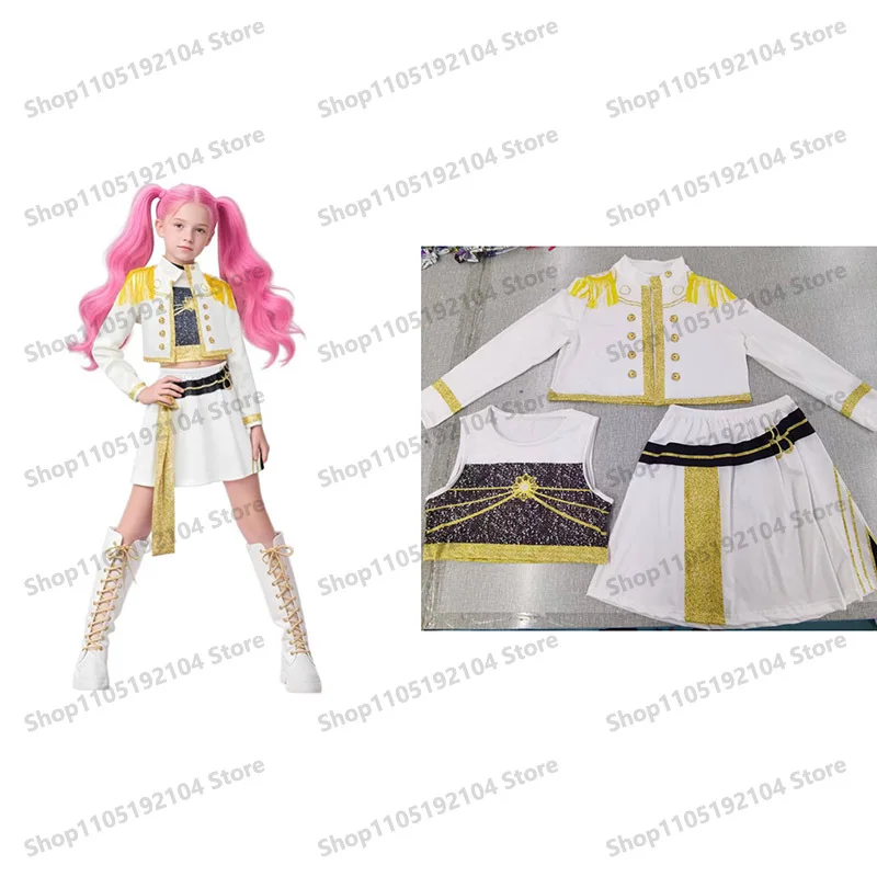 أطفال رومي ميرا زوي تأثيري KPop شيطان الصيادين زي تنكري لفتاة K البوب هنتركس الذهبي زي الطفل هالوين ملابس الحفلات الزي