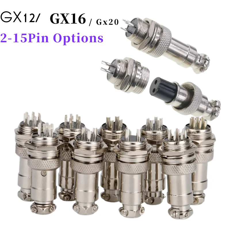 5/10/20 Sets of GX12 GX16 GX20 Waterproof Circular Aviation Plug Sockets, Multiple Combinations of 2 - 15 Pins
