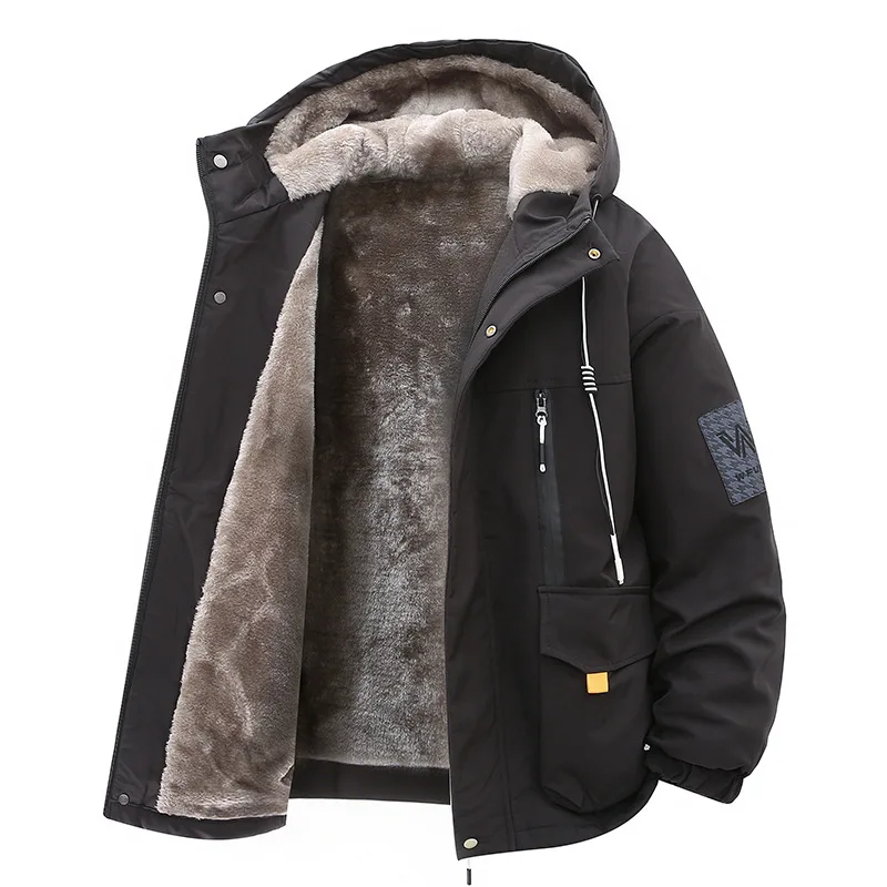 

2025 Winter Men's Thick Fleece Jacket with Warm Hooded Cotton Jacket for Men Windproof Warm Jacket Parkas Women's Jacket