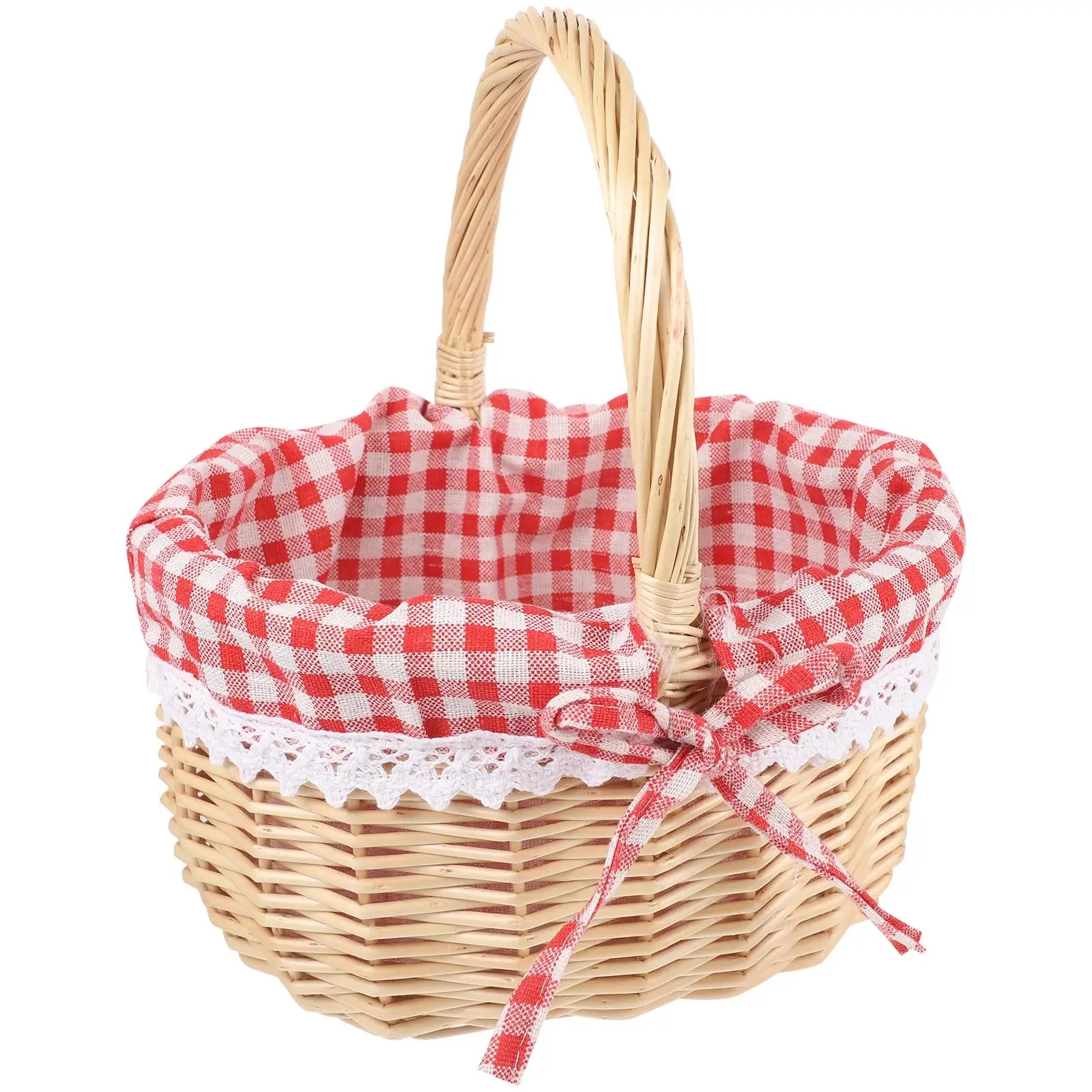 

Fruit Basket Rattan Storage Picnic Small Wicker with Handle Bamboo Bins Snack Bowl