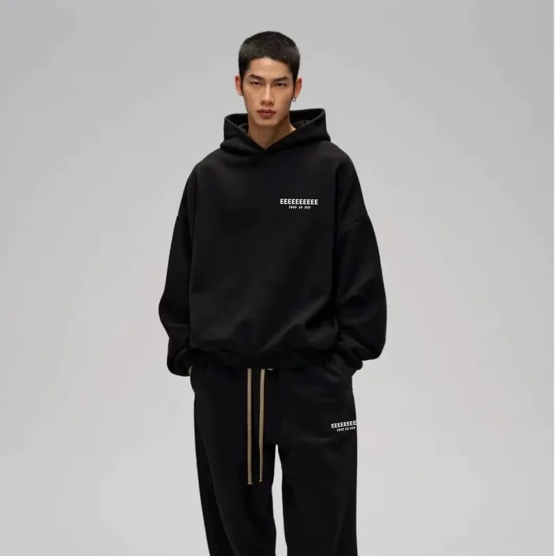 

Классический мужской спортивный костюм 25SS: люксовый дизайн, худи оверсайз с силиконовыми надписями спереди и сзади, уличный стиль, для пар