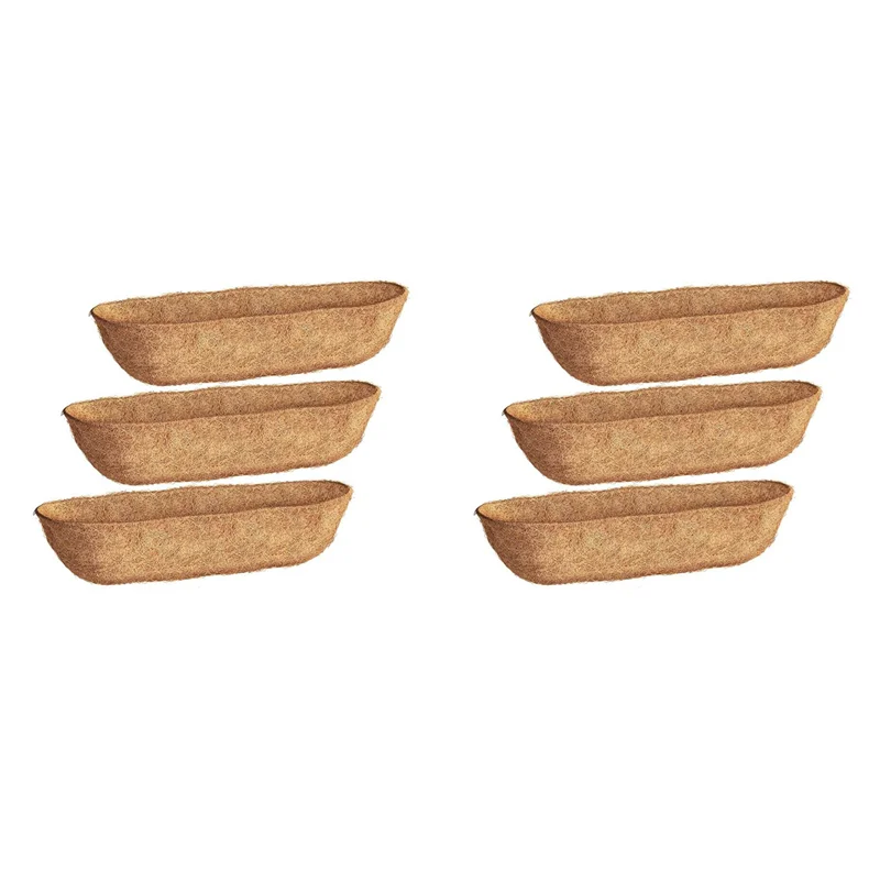 

ABMH-30 Inch 6 Pack Trough Liners, Coconut Coir Fiber For Wall Basket Planters, Window Box Liners, Garden Planter Baskets