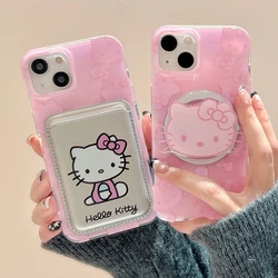 Cute Sanrio Hello Kitty Magnetic Wallet Bracket Magsafe Wireless Charge Phone Case For iPhone 16 15 14 13 12 11 Pro Max Cover