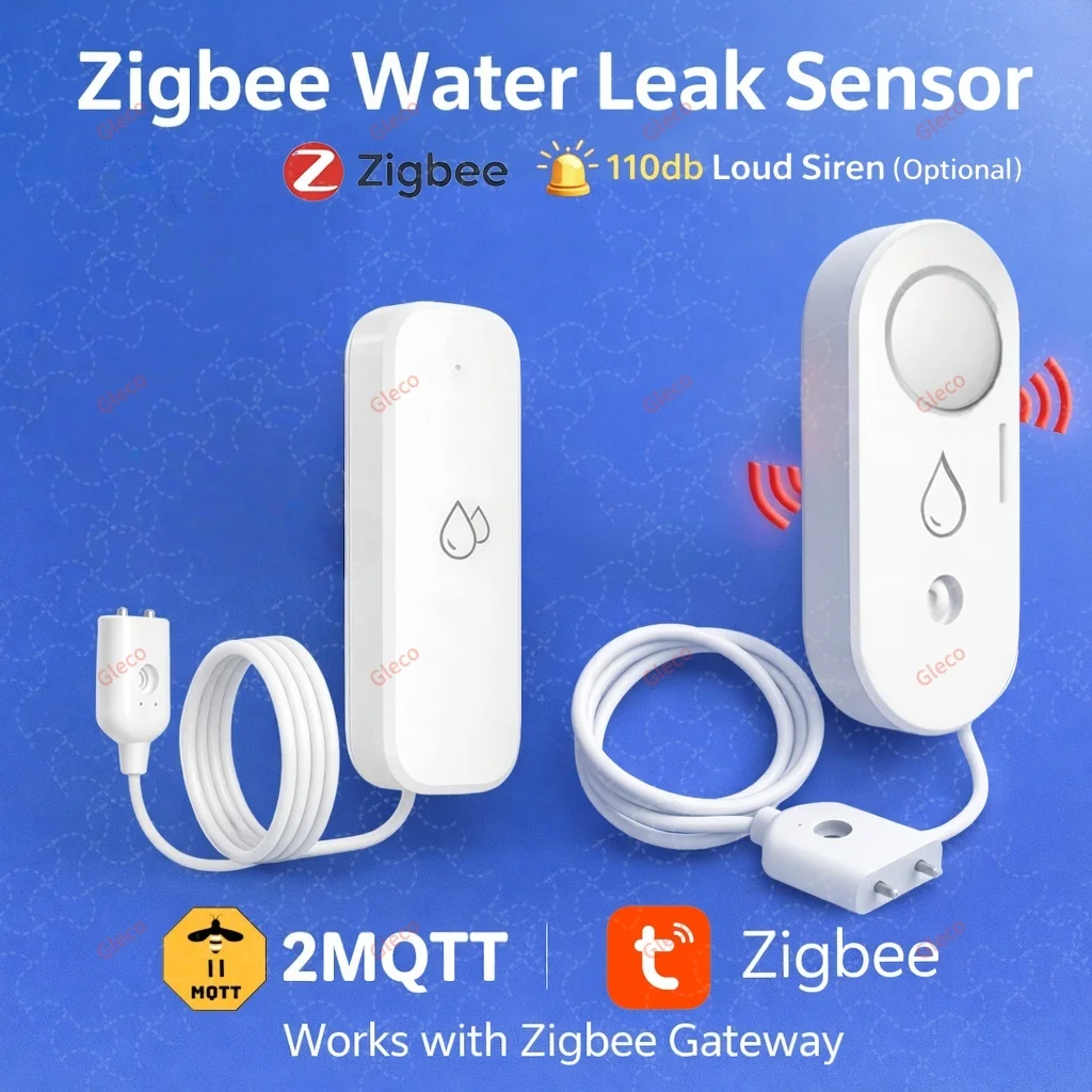 

TUYA Zigbee Water Leak Detector Water Flood Sensor Option Sound On Site Alarm Smart Life APP Remote Monitoring Flood Alert 2MQTT