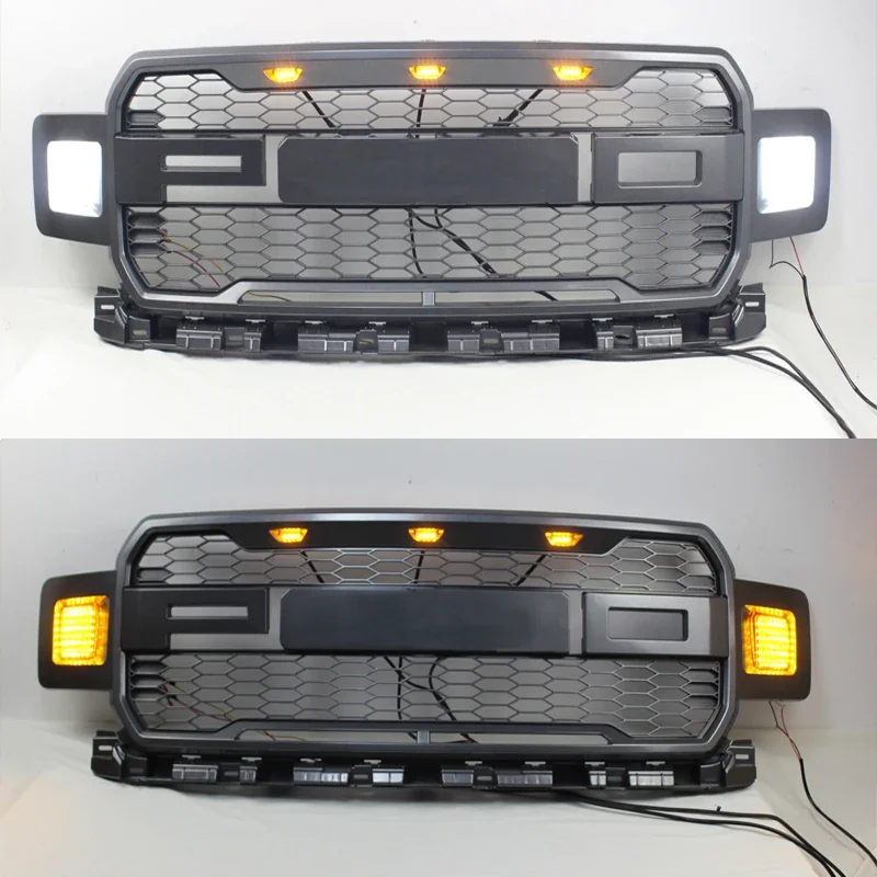 Modified For F150 Grill Mesh For F-150 2018 2019 2020 Raptor Style Front Bumper Upper Racing Grills  ABS Grill Radiator Grille