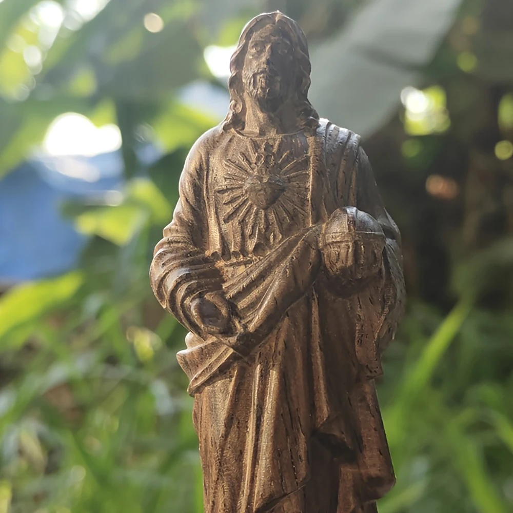 Black Ebony Wood Jesus Figurine, Creative Wooden Carving Jesus Ornament, Small Statue Decoration for Home Desktops, Entryways, Etc