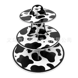 1Set 3-Tier Farm Animal Cow Print Round Cardboard Cupcake Stand for Cupcake Perfect for Cow Boy Birthday Decorations Baby Shower