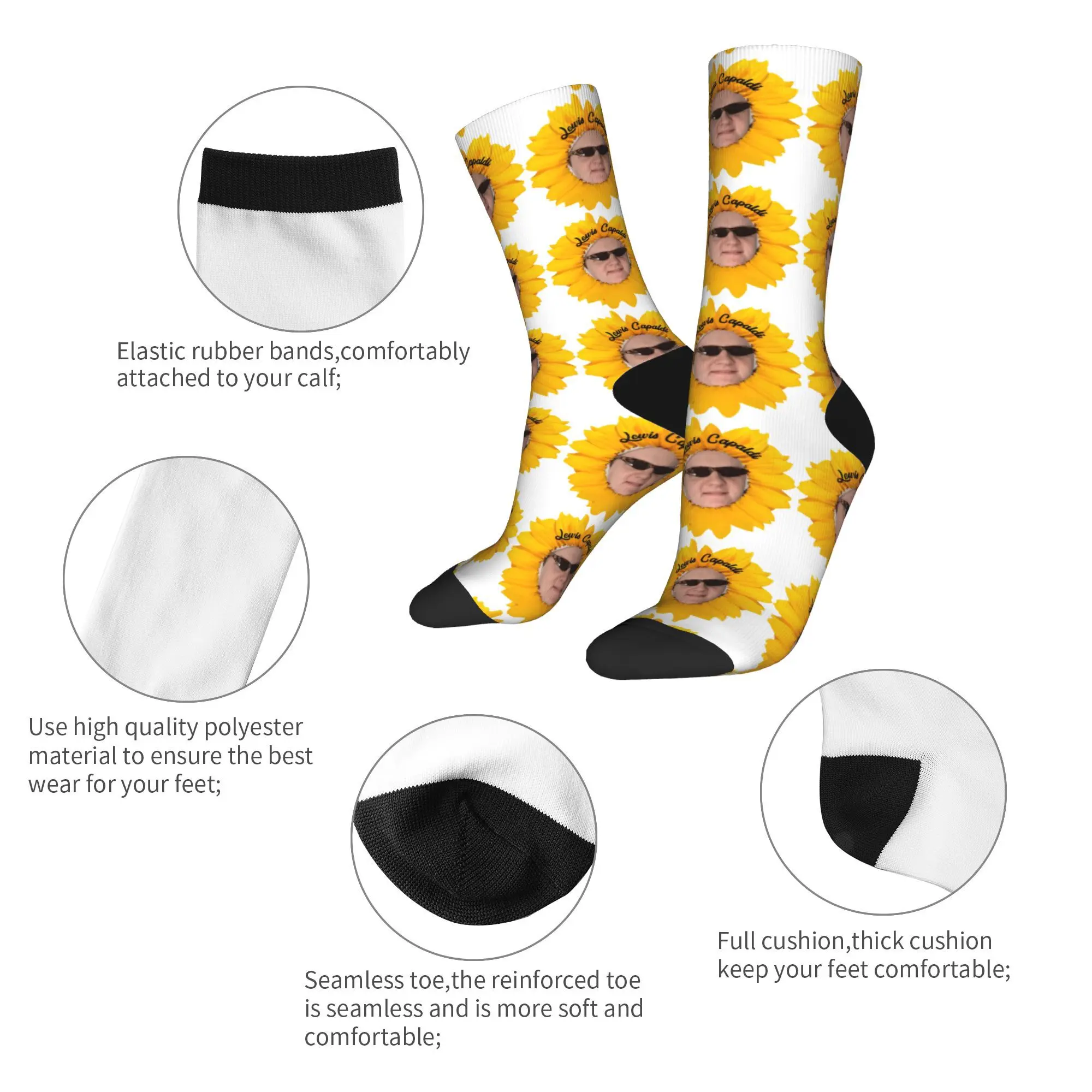 Cantor lewis c-capaldi meias de girassol primavera meias novidade mulheres homens meias de qualidade design escalada meias antiderrapantes
