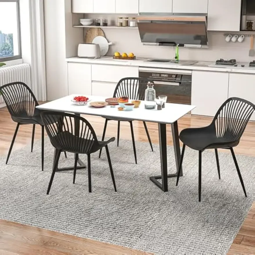 Dining Chairs Set of 4, Modern Kitchen Chairs w/Metal Legs, Cutout Backrest, Curved Seat, Armless Accent Chairs, Indoor Side Cha