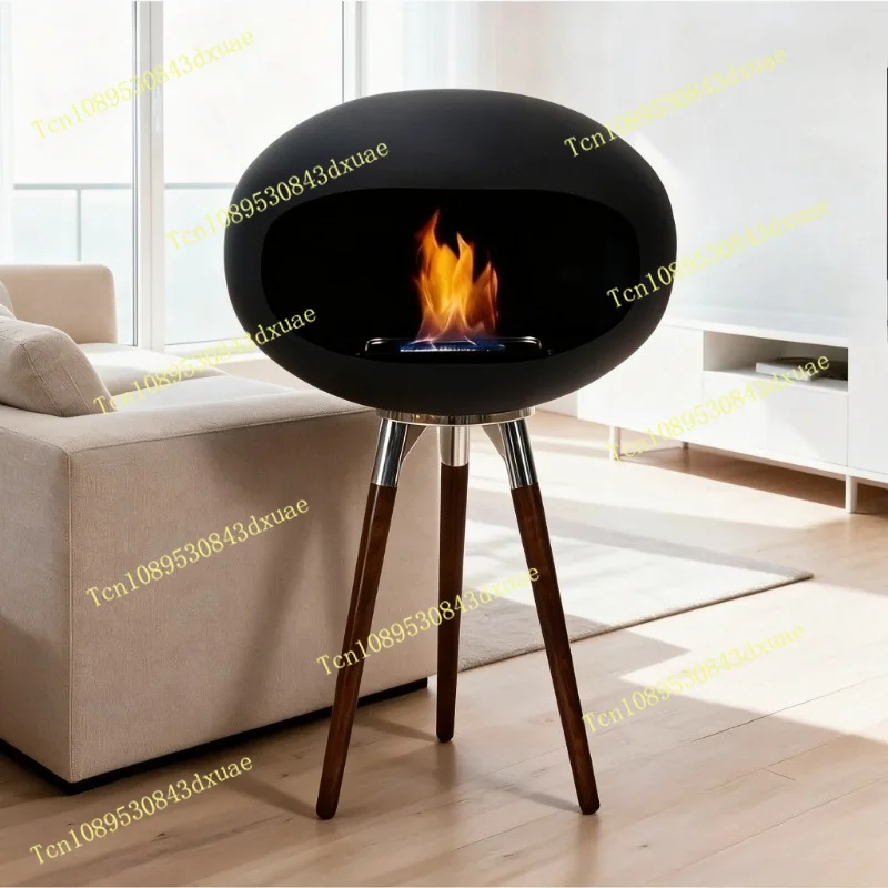 Freestanding Bioethanol Fireplace - Oval Sphere Design Smokeless Real Flame Ethanol Fire Pit for Indoor Outdoor Decor
