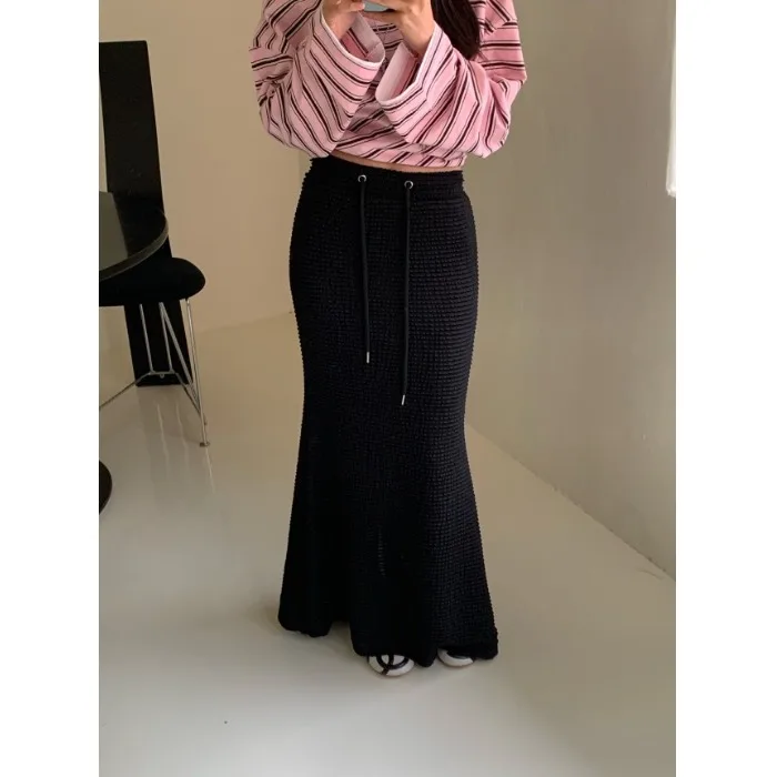 American Style Retro Drawstring Fish Tail Half Skirt Women Casual Slimming mid Length Skirt Women Leisure Fashion Skirts