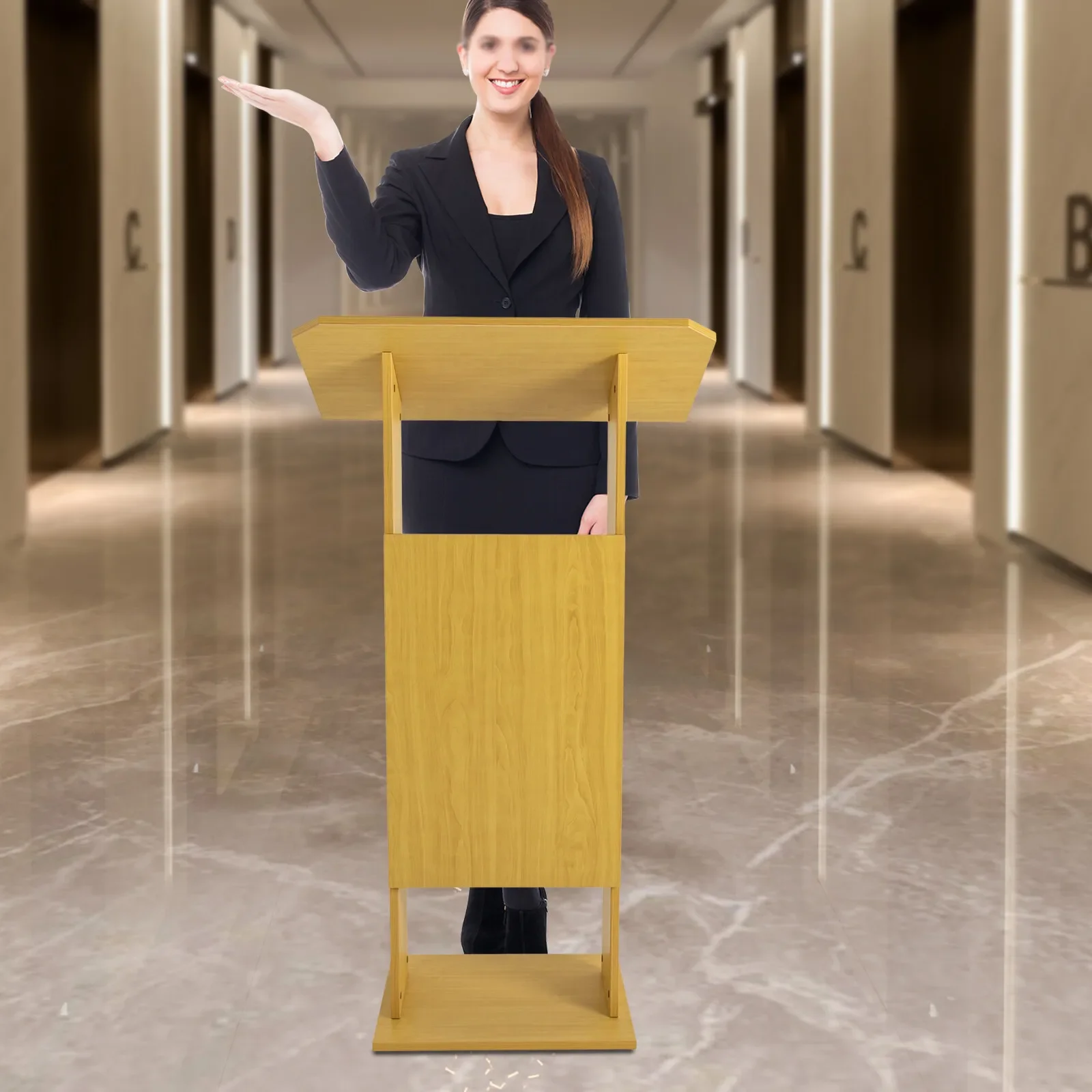 منبر الكنيسة قابل للتعديل من خشب البلوط الصلب مقاس 47.7 بوصة مع عجلات - منبر محمول لخدمات العبادة