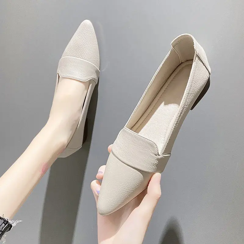 Loafers Ladies Summer Footwear Office Shoes for Women 2024 Pointed Toe Low Heel Elegant A Korean Style High Quality Shoe Spring