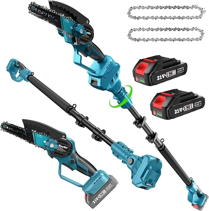 PS610 2-IN-1 Cordless Pole Saw & Mini Chainsaw, 6-Inch Brushless Chain Saw with 2x 2.0Ah Battery, 16-Foot MAX Reach Brach