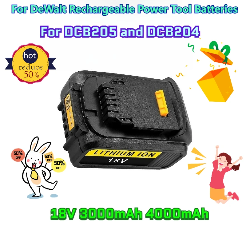 

18V 3000mAh 4000mAh for DeWalt Rechargeable Power Tool Batteries Suitable for DCB205 and DCB204