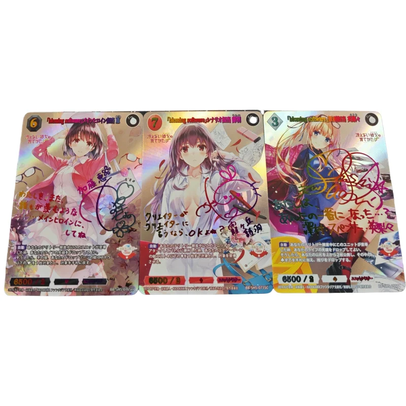 3Pcs/Set ACG Girl Card Build Divide Utaha Eriri Kato Golden Sign Self Made Anime Game Characters DIY Collection Color Flash Card