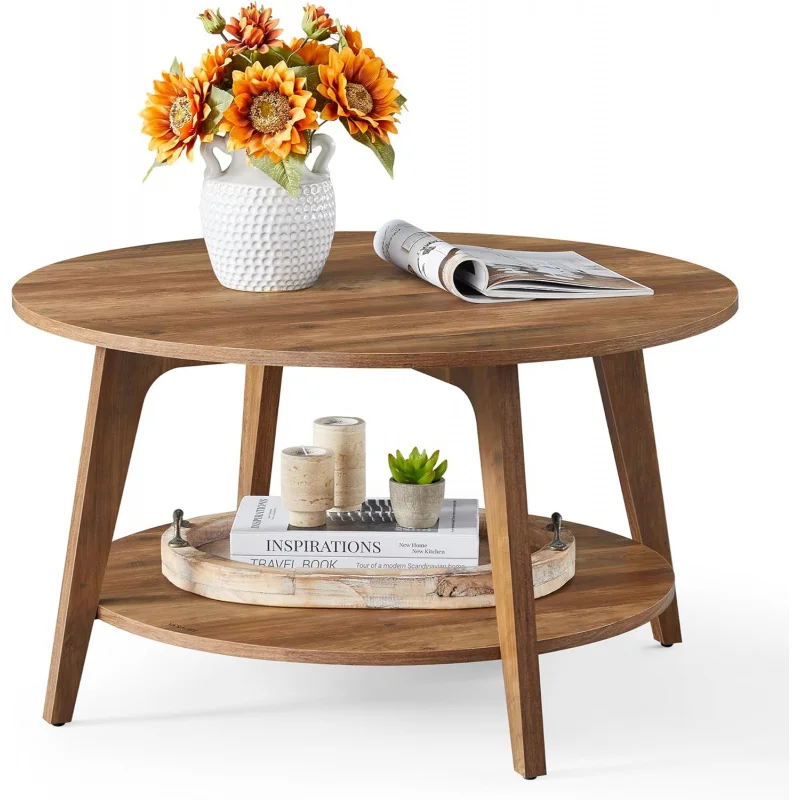 

Coffee Table, 2-Tier Center Table with Storage, Tapered Legs, Curved Transitions, 31.5 Dia. x 17.7 H Inches, Easy Assembly.