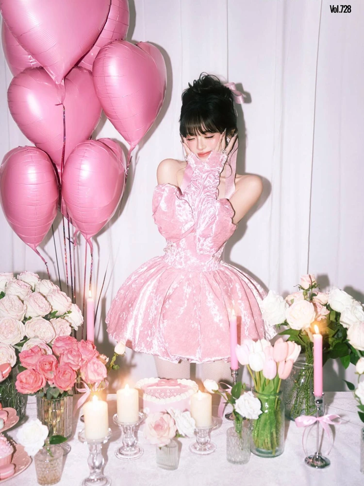 

2026 Pink Princess Style Photography Costume Sweet Young Girl Birthday Portrait Atmosphere Art Photo Shooting Clothing