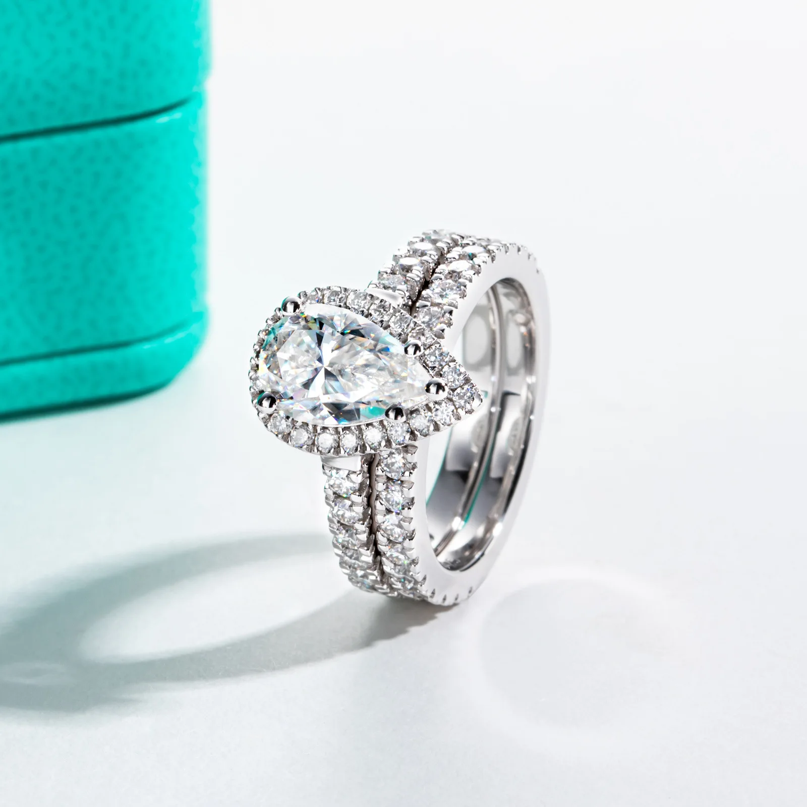 3-Carat Pear Shaped Moissanite Set with 925 Silver Combination Ring Stackable for Couples and Women Fashionable Moissanite Rings