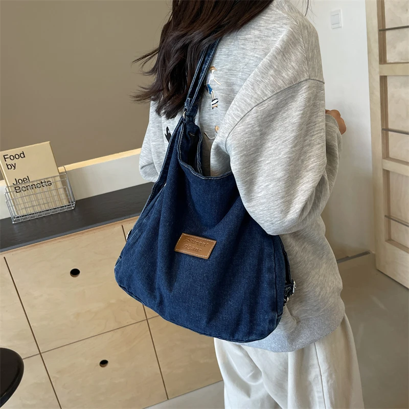 Solid Shoulder Bags Soft Sewing Thread 2024 High Quality Bags for Women Zipper Denim Women\'s Handbag Bolsos De Señora Bolso