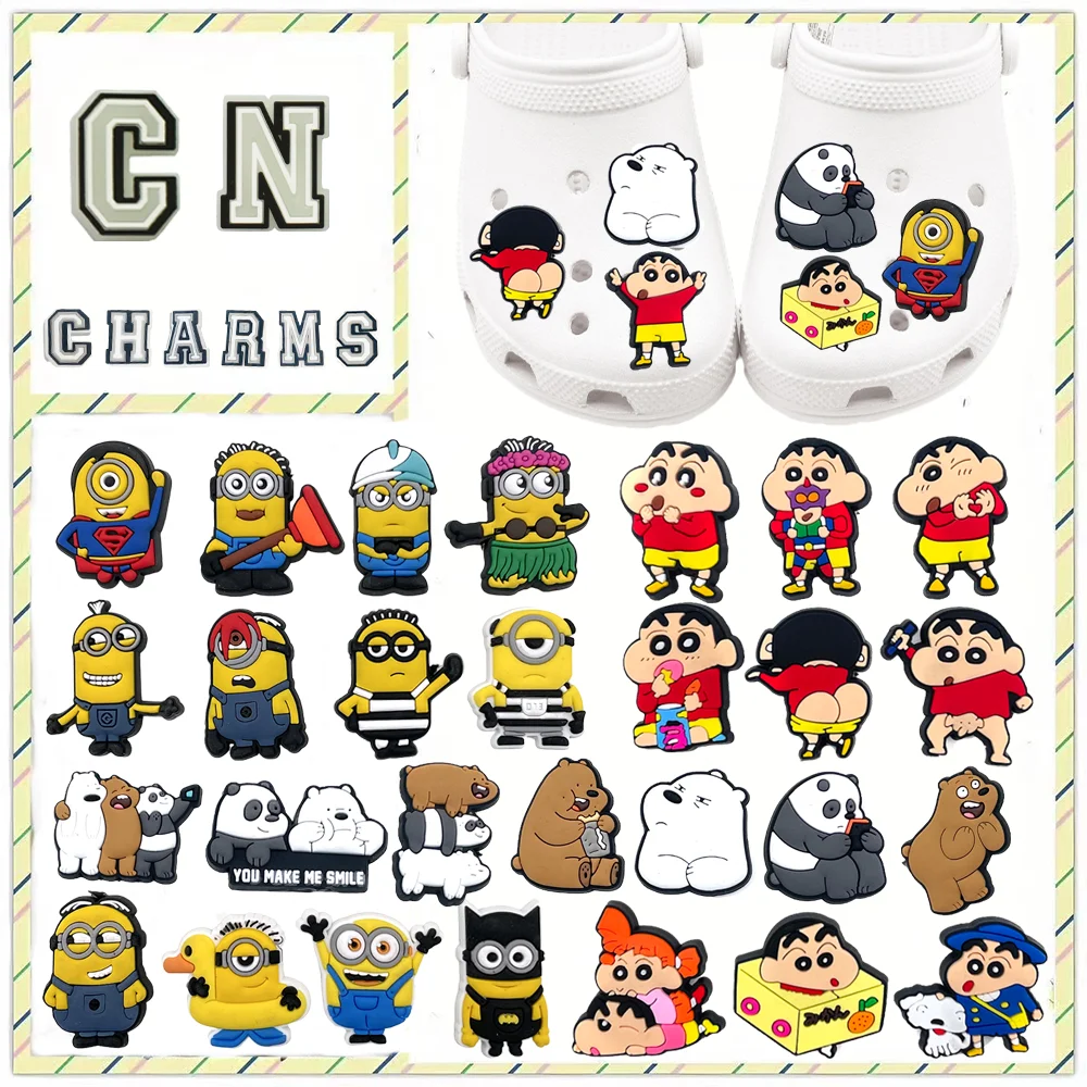 MINISO 1pcs yellow people and Panda shoe Charms clogs Aceessories for Sandals pins Decorate girls kid Gifts