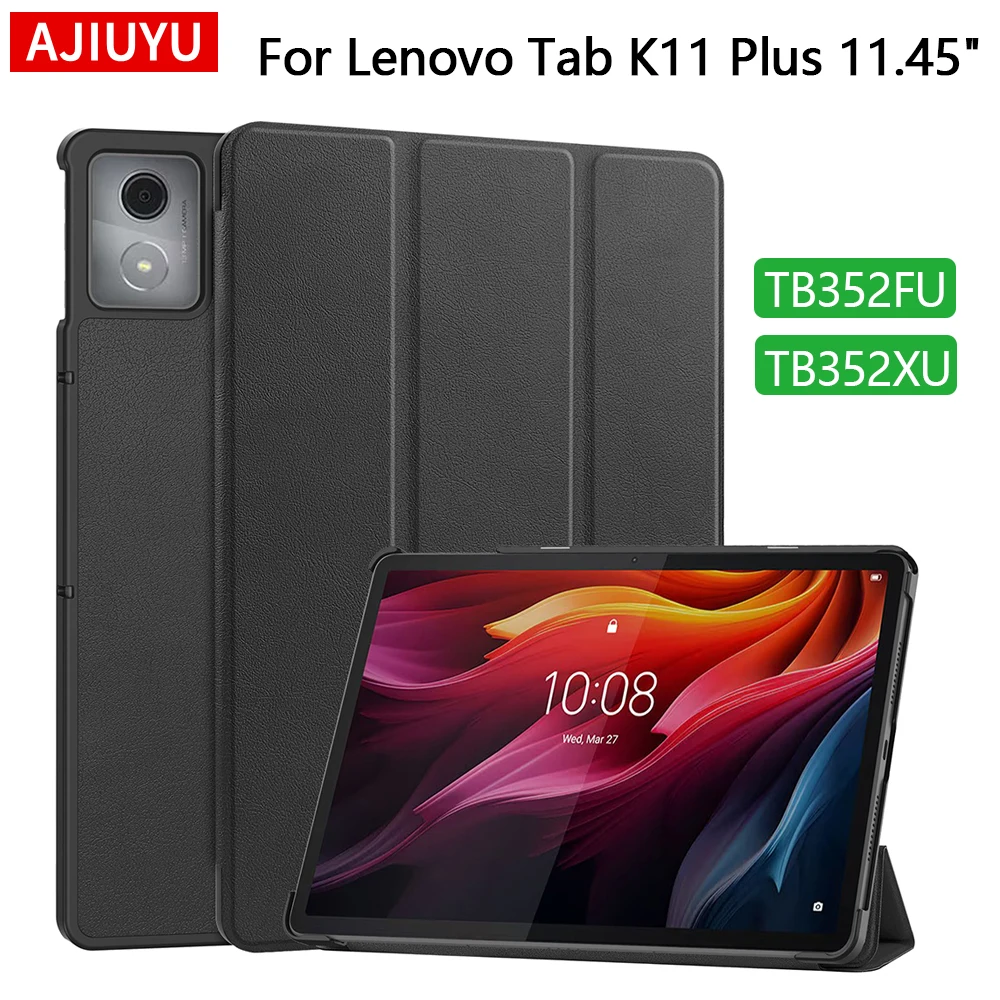 

Чехол для планшета AJIUYU для Lenovo Tab K11 Plus, 11,45 дюйма, TB352FU 2024, тройной флип-чехол с магнитной подставкой из искусственной кожи, жесткий смарт-чехол